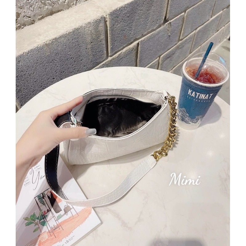 Túi xách kẹp nách dây da pha xích nữ, túi thời trang đeo chéo đeo vai mã A17