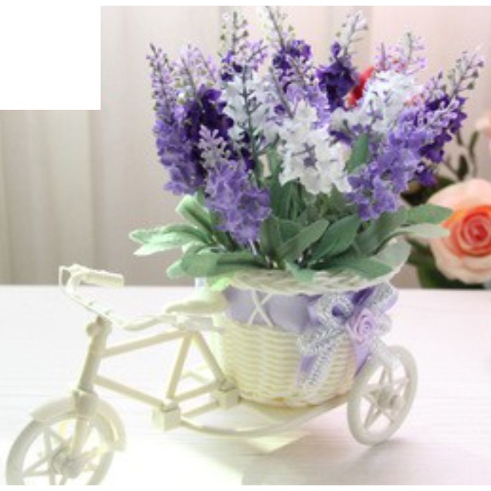 Xe đạp hoa lavender cắm sẵn, giỏ hoa giả siêu đẹp để bàn trang trí nhà cửa