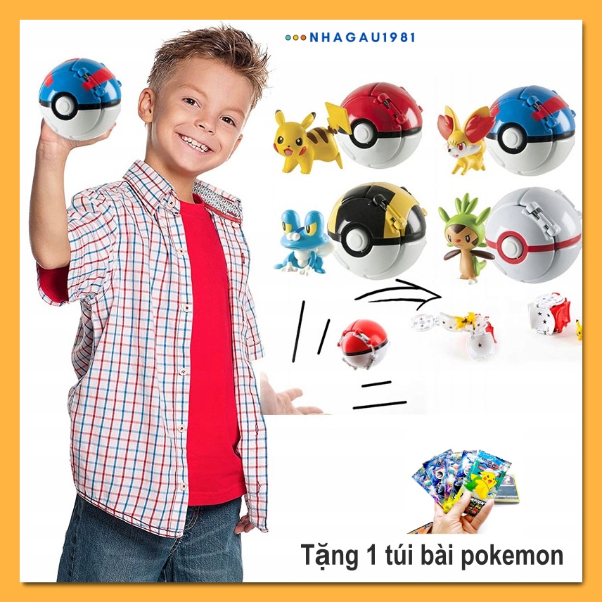 Set 4 Bóng Bật Nảy Pokemon Có Thú Pikachu Full Box Tặng Kèm Túi Bài Pokemon Phản Quang Shop Nhagau1981