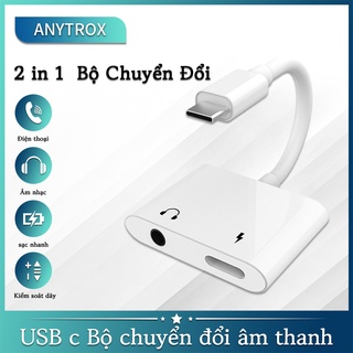 Anytrox Jack chuyển đổi âm thanh 2 cổng 3.5mm tai nghe +Type C có sạc nhanh PD và mic Jack chia cổng cho xiaomi HUAWEI