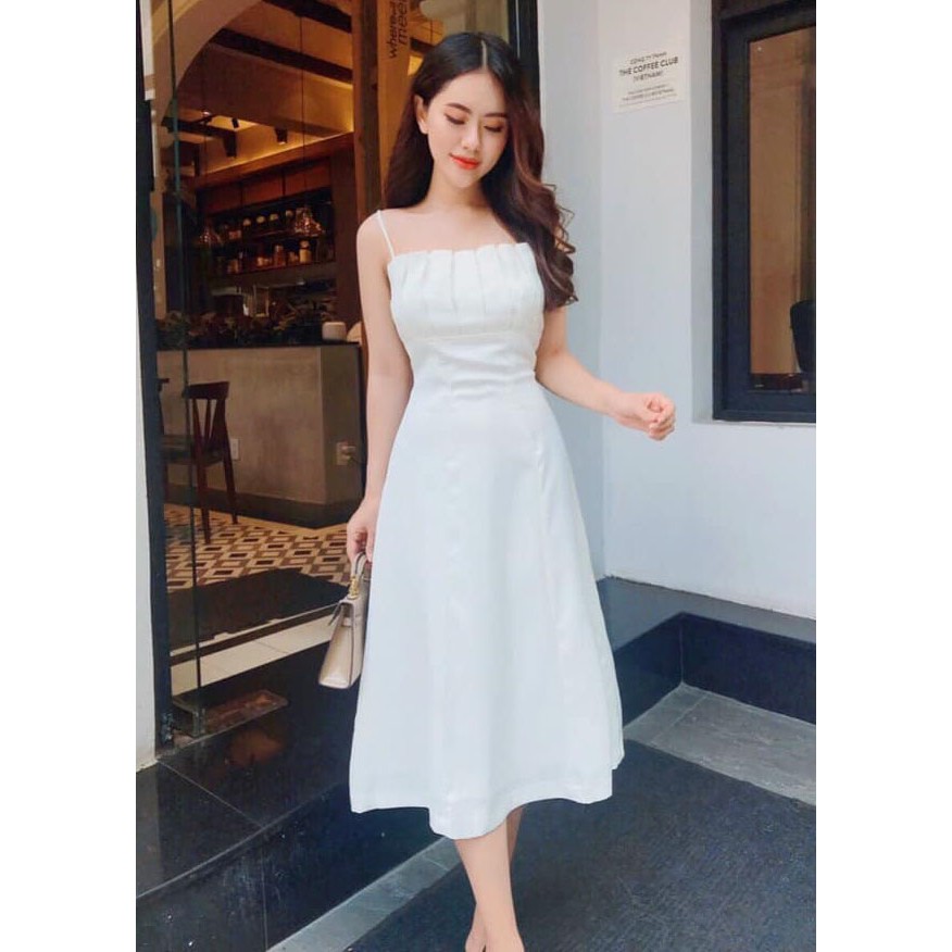 Đầm Xòe Hai Dây Xếp Ly Ngực Có Mút