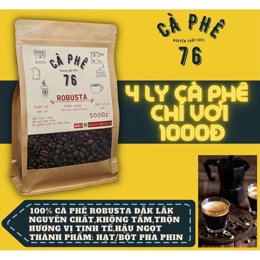 Cafe nguyên chất cà phê Rubusta Nature Đắk Lắk nguyên chất rang xay mùi vị tự nhiên không phẩm chất bảo thơm ngon