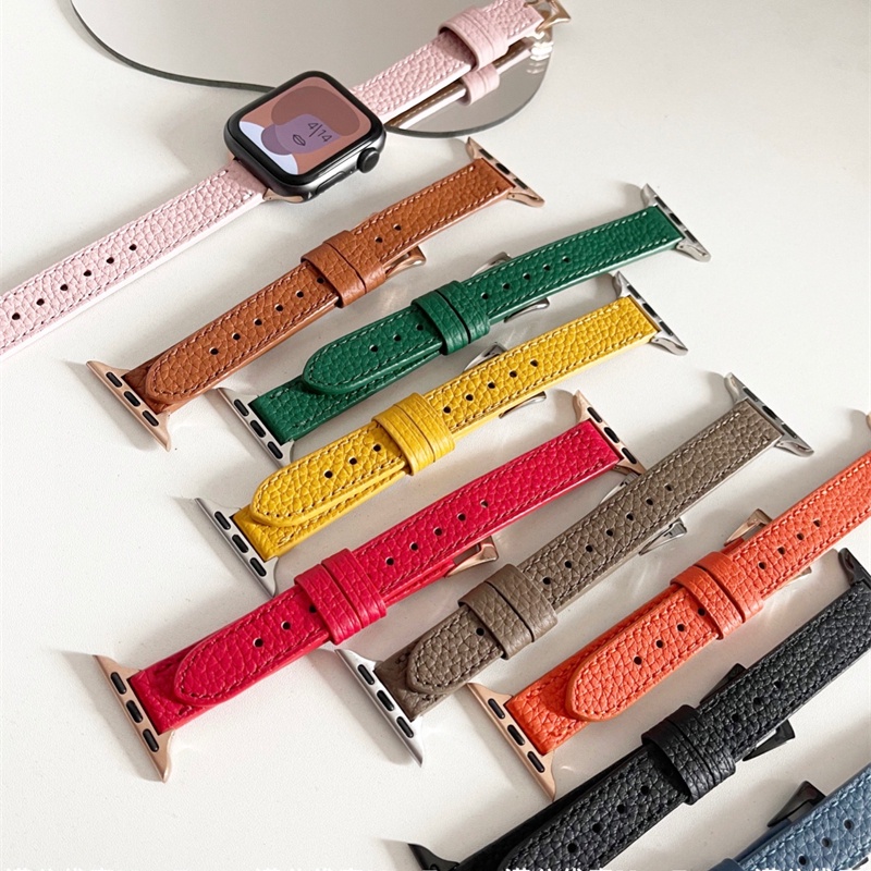 Dây Đeo Bằng Da Mỏng Cho Đồng Hồ Thông Minh Apple Watch 41mm 45mm 40mm 42mm 38 44mm Iwatch Series 7 6 SE 5 4 3