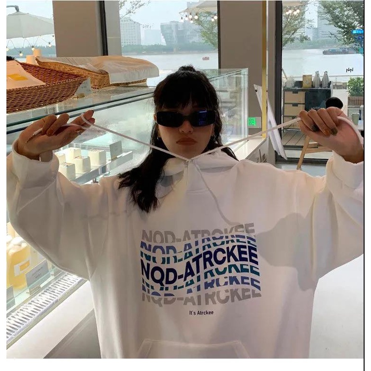 Áo Hoodie Nhung Dày Dáng Rộng In Họa Tiết Thời Trang Thu Đông Mới Cho Nữ