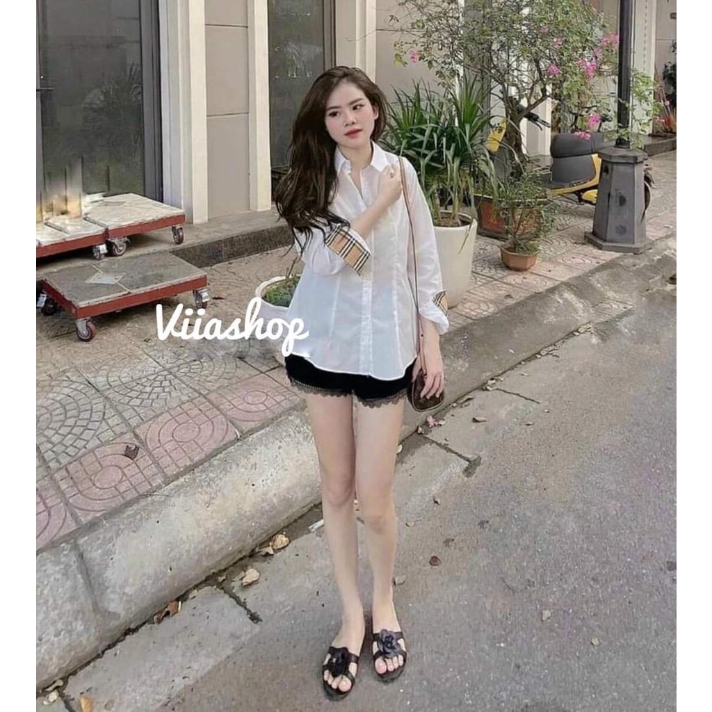 Áo sơ mi trắng tay dài phối kẻ caro  áo sơ mi fom thụng hàng tốt chất lượng chỉ có tại - ZADOLA FASHION