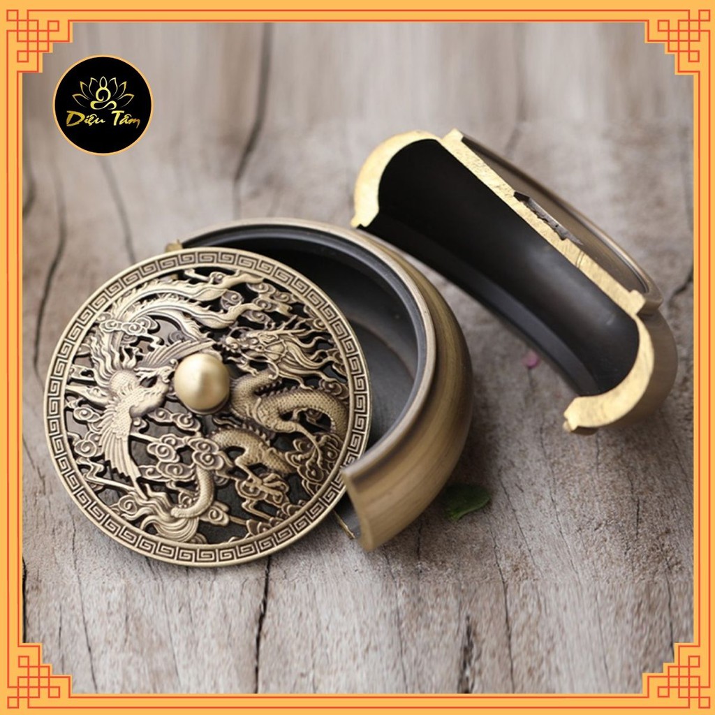 Lư đồng xông trầm hoạ tiết cổ điển đồng nguyên chất xông trầm điện tặng kèm nhang vòng/ nụ trầm