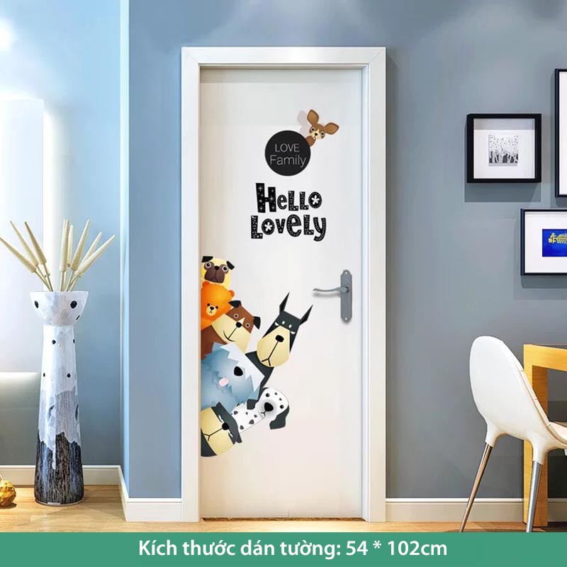 Decal dán tường cho bé, tranh dán tường Hàn Quốc sticker trang trí phòng trẻ em hình động vật (Chó Ngộ Nghĩnh)