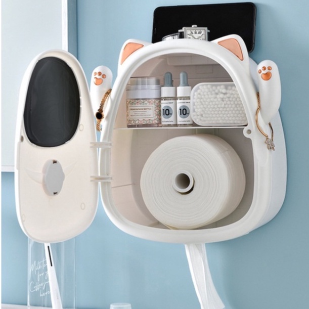 HỘP ĐỰNG GIẤY VÀ VẬT DỤNG CÁ NHÂN HÌNH MEÒ THẦN TÀI DÁN TƯỜNG MẪU MÃ MỚI CHẤT LIỆU NHỰA CAO CẤP BỀN CHỐNG THẮM NƯỚC ĐA N