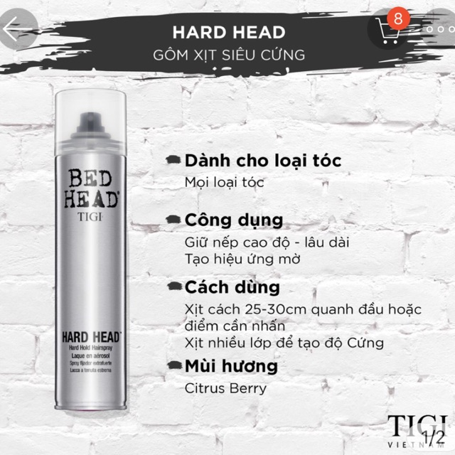 Gôm xịt tóc siêu cứng, giữ kiểu lâu bền Tigi Bed Head HARD HEAD 385ml