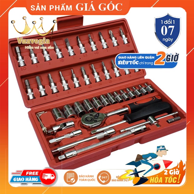 Bộ dụng cụ mở bu lông ốc vít, sửa chữa ô tô xe máy, đa năng 46 chi tiết