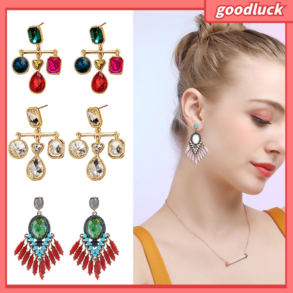 ps/Baroque Women Rhinestone Inlaid Geometric Dangle Ear Stud Earrings Party Jewelry