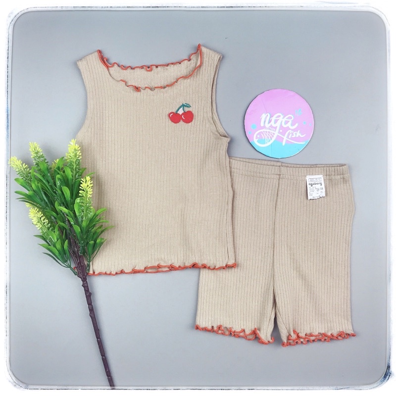NT059 Bộ sát nách, ba lỗ Agabang xuất Hàn dư xịn chất thun tăm mềm mại viền bèo cho bé gái