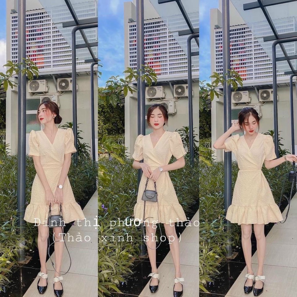 ĐẦM XÔ GÂN NỔI CỔ ĐẮP CHÉO CHÂN BÈO | BigBuy360 - bigbuy360.vn