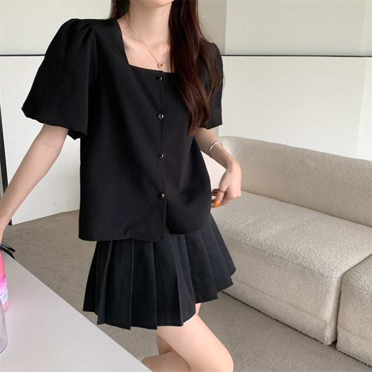 SUXI Áo Kiểu Cổ Vuông Tay Phồng Ngắn Thời Trang Mùa Hè Xinh Xắn Cho Nữ