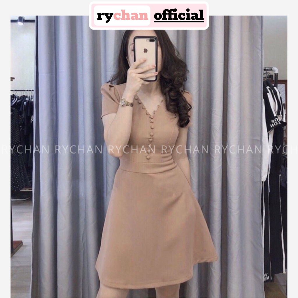 [ẢNH THẬT CUỐI] DX671 - Đầm Xòe Nút Bọc Cổ V Nhiều Màu