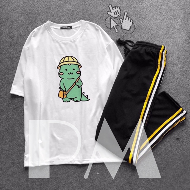 Sét áo khủng long đeo túi + quần sọc vàng 02 02 siêu đẹp