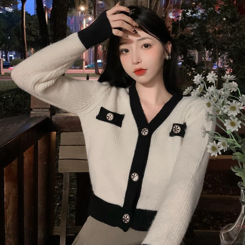 Áo khoác cardigan dệt kim tay dài cổ chữ V thoáng khí phong cách Hàn Quốc cho nữ