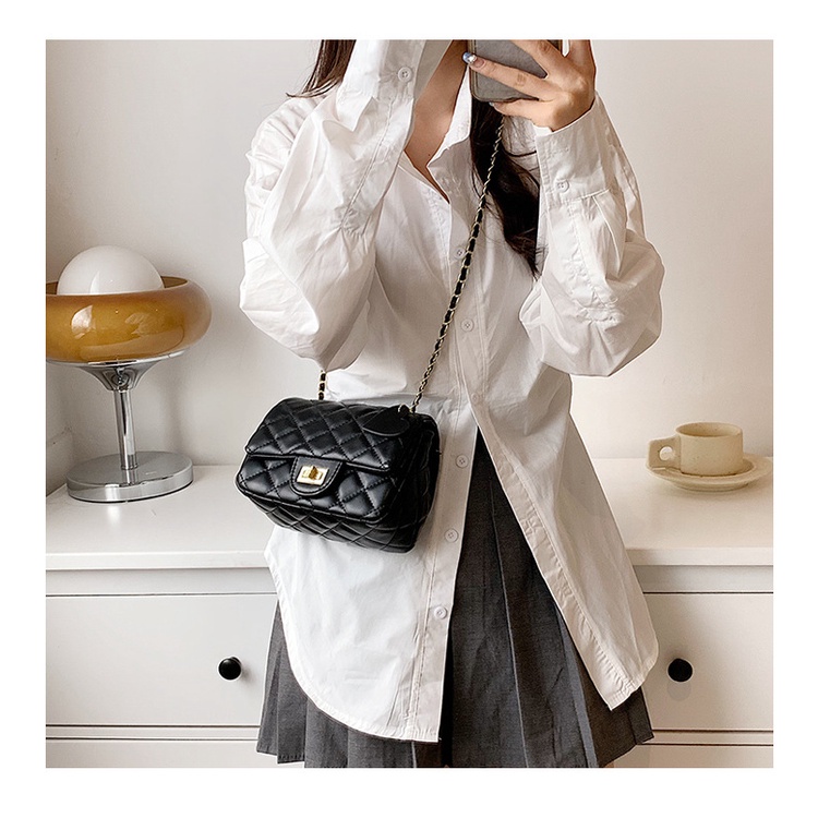 Túi đeo chéo JASMIN NOIR quai xích họa tiết kẻ sọc cho nữ