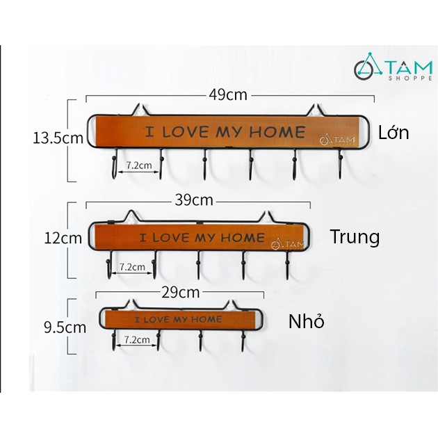 [LOẠI 1] Móc treo đồ gắn tường sắt mỹ thuật I LOVE MY HOME số 06