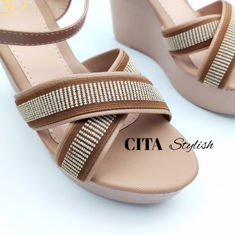 Sandal cao gót 💖 FREESHIP 💖 đế xuồng quai chéo cao 8 cm CITA STYLISH êm nhẹ tôn dáng mã CITA.46