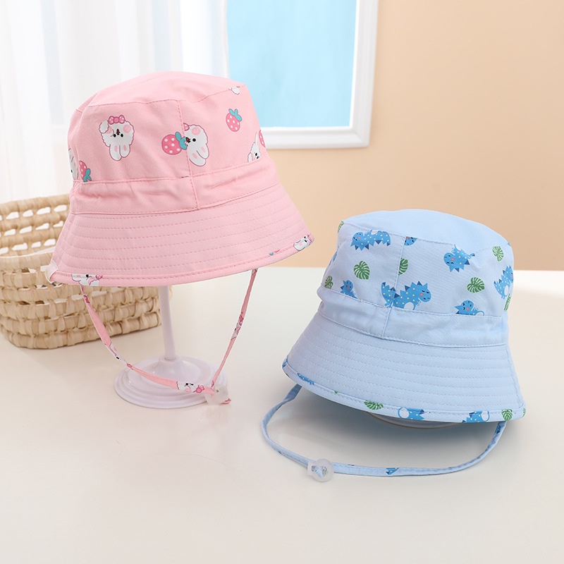 Mũ bucket hai mặt chống nắng có quai đeo cho bé trai và bé gái từ 2 đến 4 tuổi