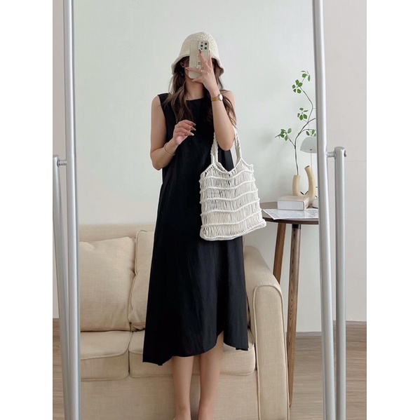 Váy sát nách dáng xoè đũi xước Pea Store - Váy maxi đũi đi biển dáng xoè xinh xắn