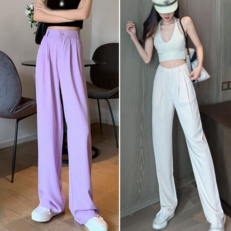 Quần Dài Lưng Cao Ống Suông Rộng Cá Tính Trẻ Trung Cho Nữ