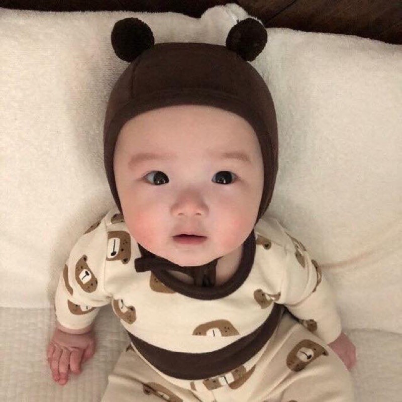 Mũ cotton 2 cục bông cho bé