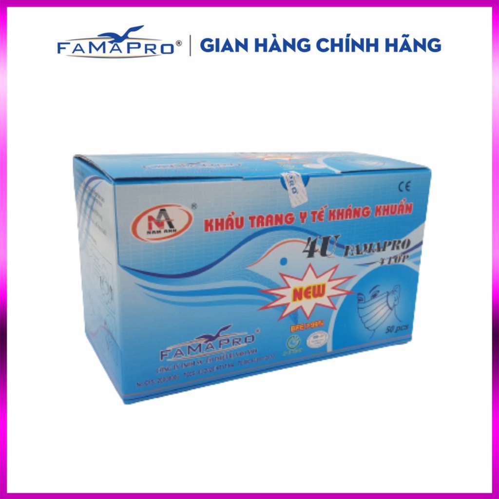 Khẩu trang y tế 4 lớp kháng khuẩn Famapro 4U ( 50 cái/ hộp )