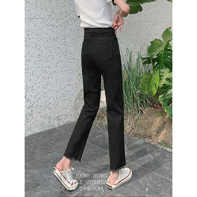 Baggy đen ráchQuần slim baggy jean đen rách bên lưng cao kèm ảnh thật hàng có sẵn