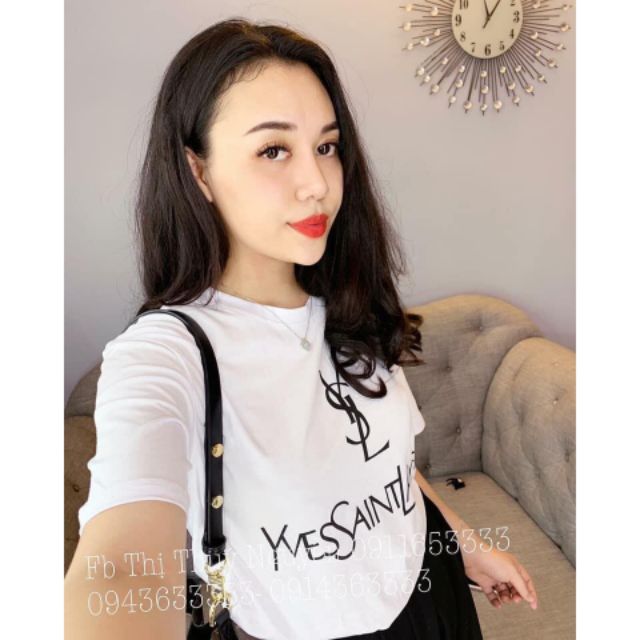 Áo thun nữ in YSL phông suông co dãn nhẹ ko bay màu
