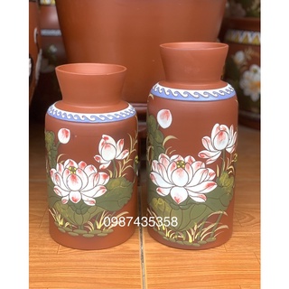 Lọ hoa sen gốm dáng chai gốm Bát Tràng