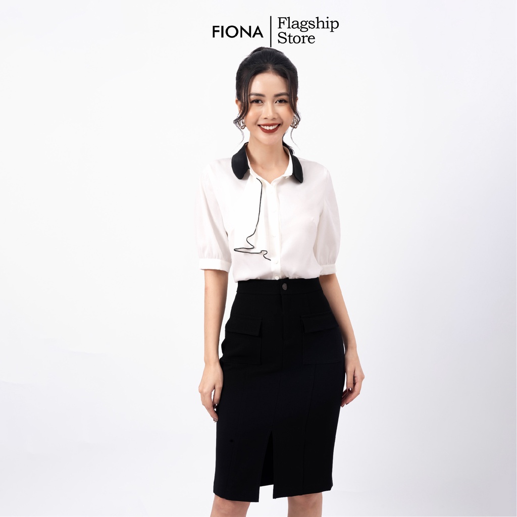 Chân váy bút chì FIONA, chân váy công sở xẻ trước phối túi màu đen F251426