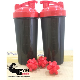 Bình lắc bình tập gym shake bottle đỏ đen - bình nước 700ml