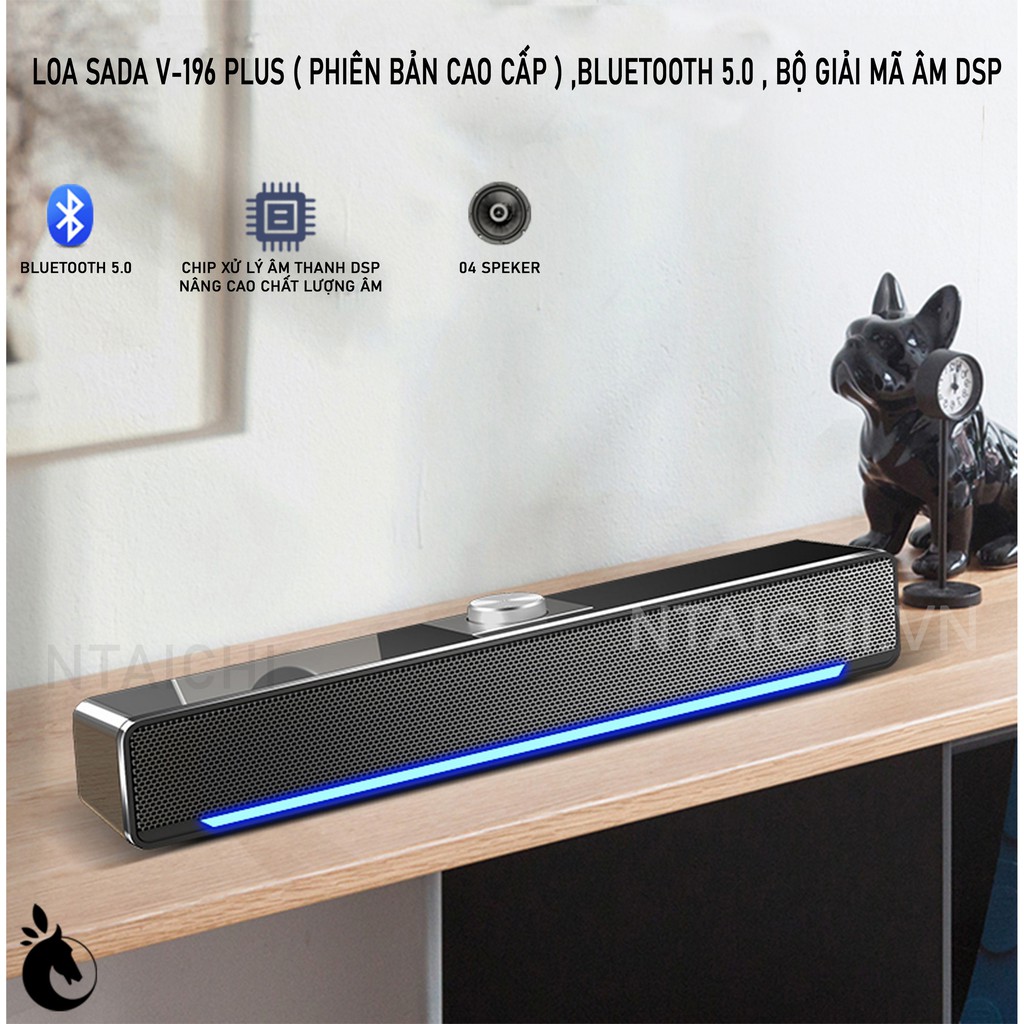 Loa Soundbar SADA V-196 PLUS | Loa Máy Tính Đa Năng | 2.0 Stereo DSP | Bluetooth 5.0 | 04 Speaker