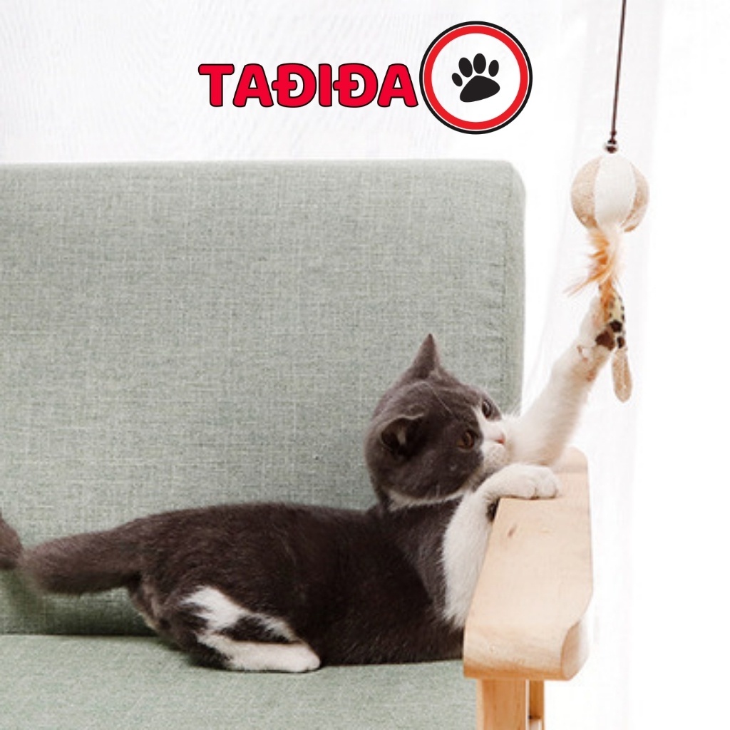 Cần câu Mèo cán gỗ vui nhộn , Đồ chơi thú cưng giãm stress - Tadida Pet