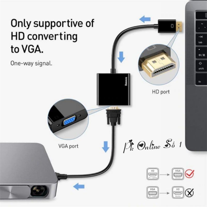 Bộ chuyển đổi Baseus HDA22 HDMI sang VGA 1080P chất lượng cao