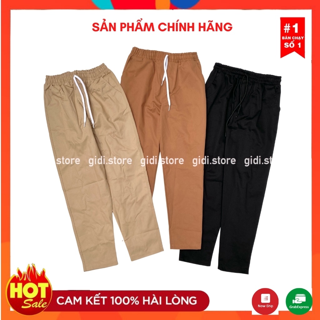 Quần Baggy Kaki Nam Nữ Unisex ống suông OVERSIZE màu ĐEN/ TAN/ NÂU - kiểu quần basic form rộng eo co giãn