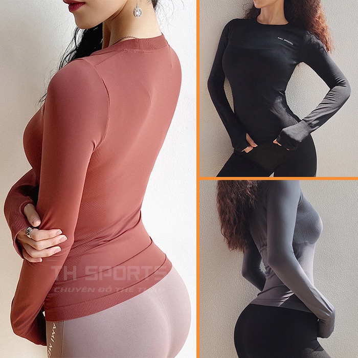 Áo tập gym nữ tay dài dệt kim cao cấp TH SPORT - Áo thể thao dài tay yoga nữ ôm form siêu đẹp TH024