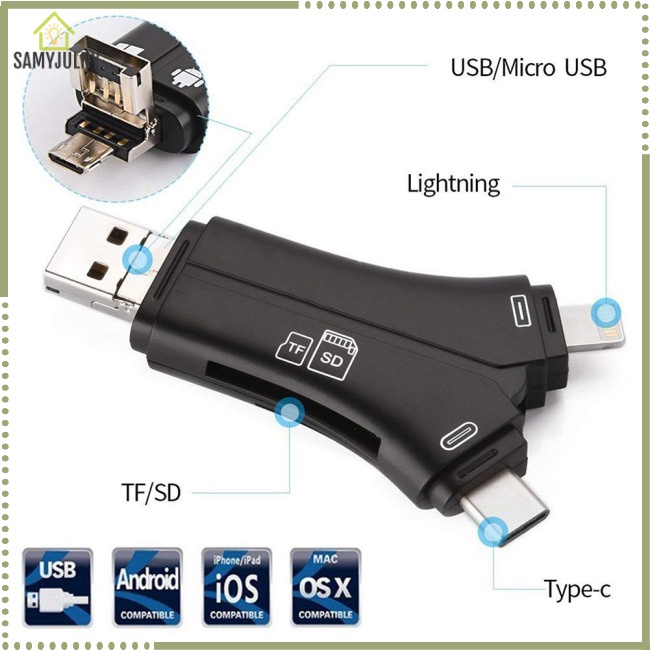 Đầu Đọc Thẻ Nhớ SD / USB Type-c / USB 4 Trong 1 Cho iPhone iPad Mac &amp; Android