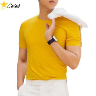 Áo Thun Nam Tay Ngắn Màu Vàng CELEB, cotton lạnh