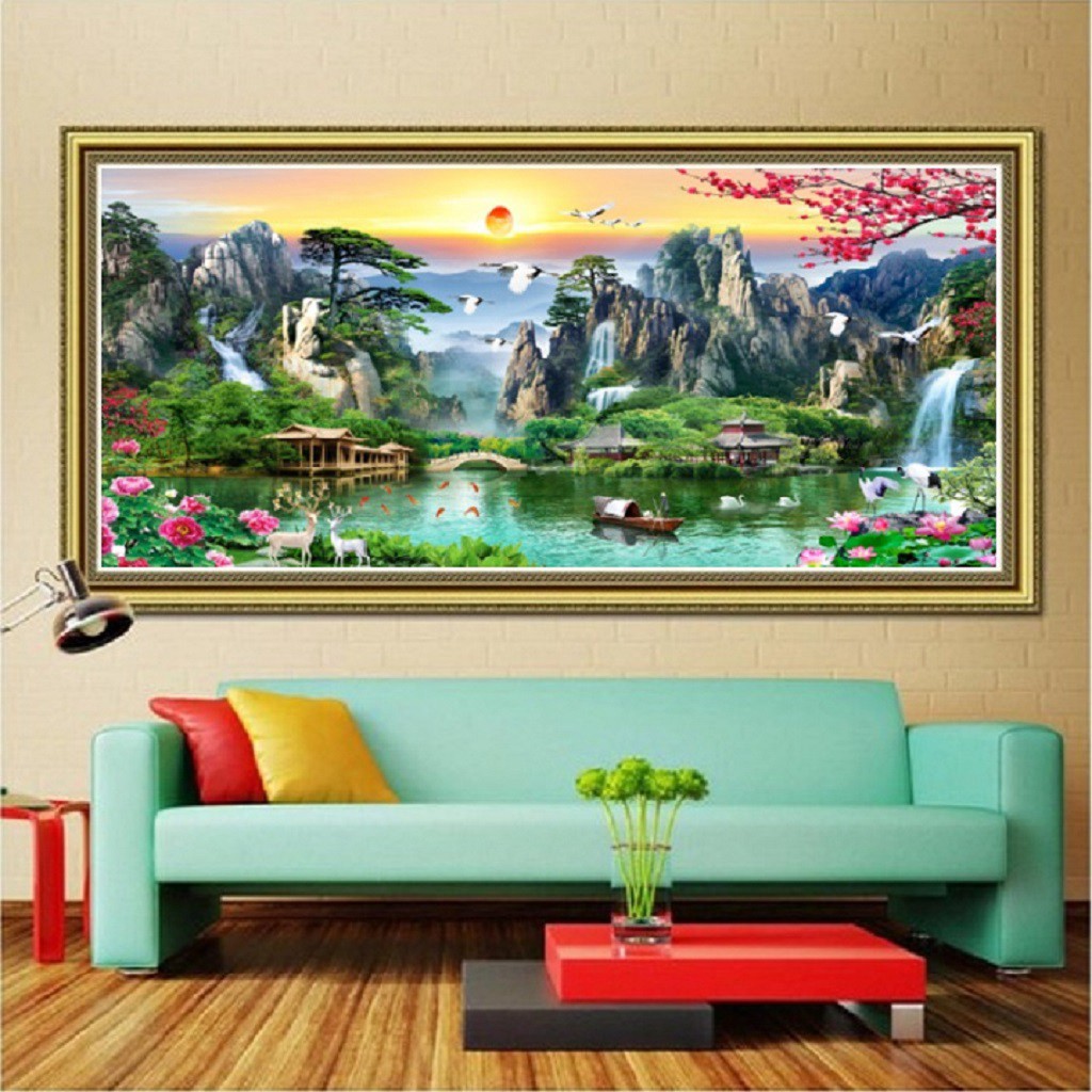 ❤FLASH SALE❤ Tranh Thêu Chữ Thập Phong Cảnh 3D Lưu Thủy Sinh Tài