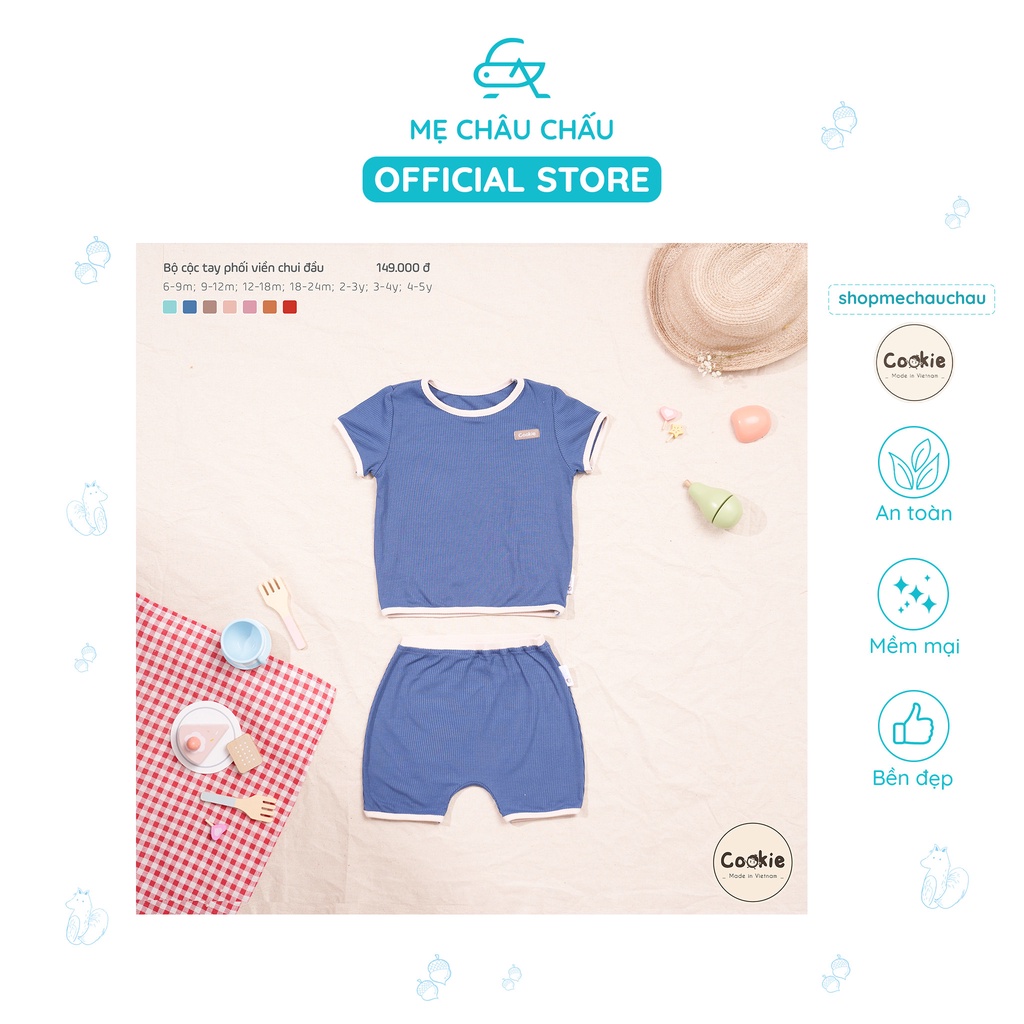 [FULL] Bộ Quần Áo Cộc Tay Cookie Phối Viền Chui Đầu (Size 6-9 Tháng Đến 2-3 Tuổi)