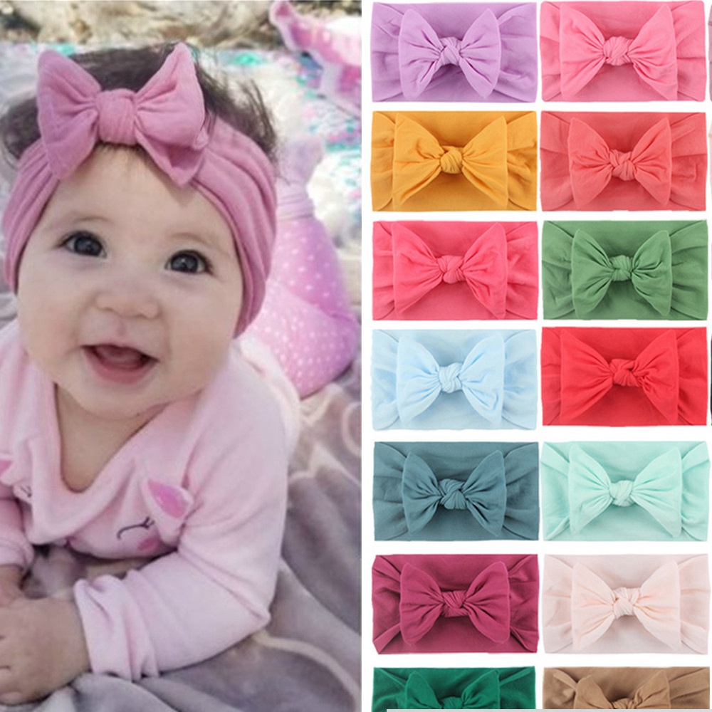 Băng Đô Nơ Bằng Cotton Co Giãn Màu Trơn Mẫu Mới 2022 Dành Cho Bé Gái Sơ Sinh