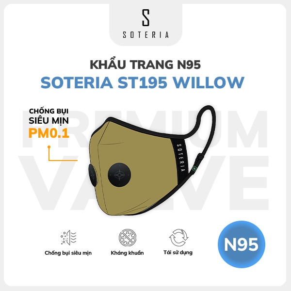Khẩu trang thời trang SOTERIA ST195 Willow - N95 lọc 99% bụi mịn 0.1 micro - Size S,M,L