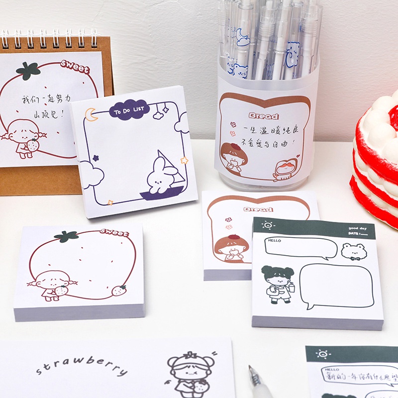 Giấy Note Họa Tiết Gấu Cô Bé Ngộ Nghĩnh Dành Cho Học Sinh Tập Giấy Nhớ Ghi Chú Nhiều Màu Cute Sinh Viên