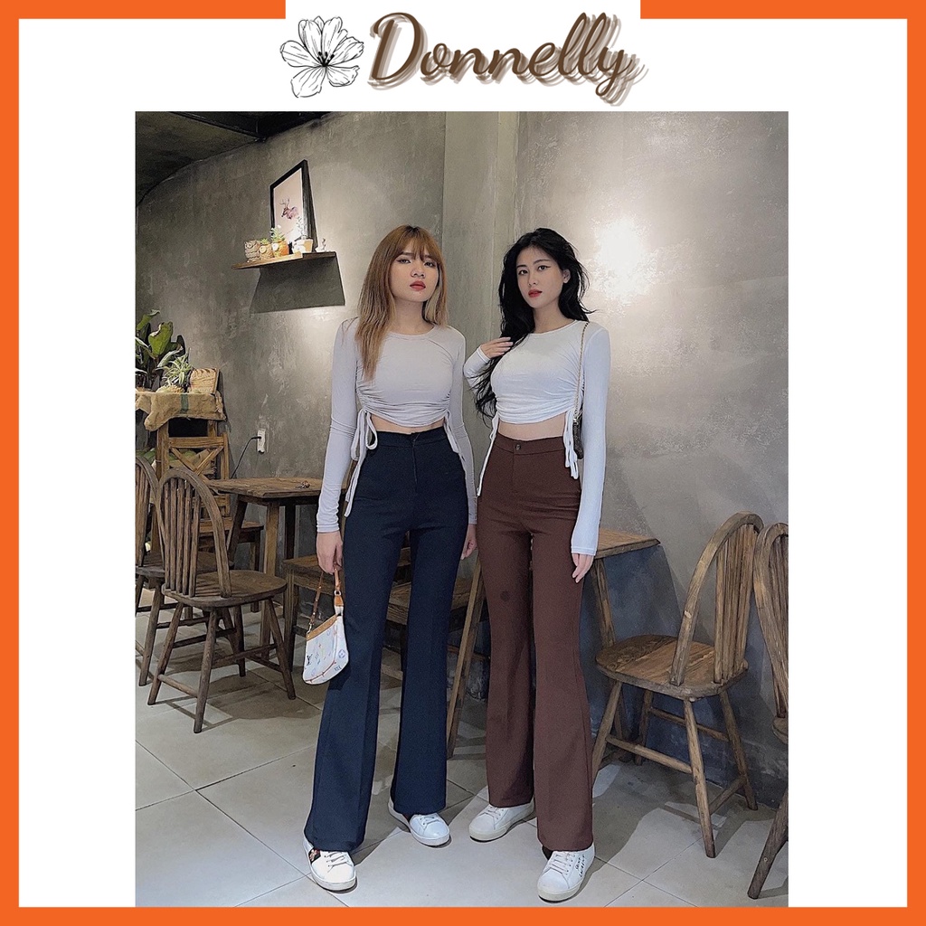 [Hàng Cao Cấp Ảnh Thật] Quần Ống Loe Donnelly Cạp Cao, Quần Ống Loe Nữ Lưng Cao Vải Co Dãn Giúp Tôn Dáng Kéo Dài Chân