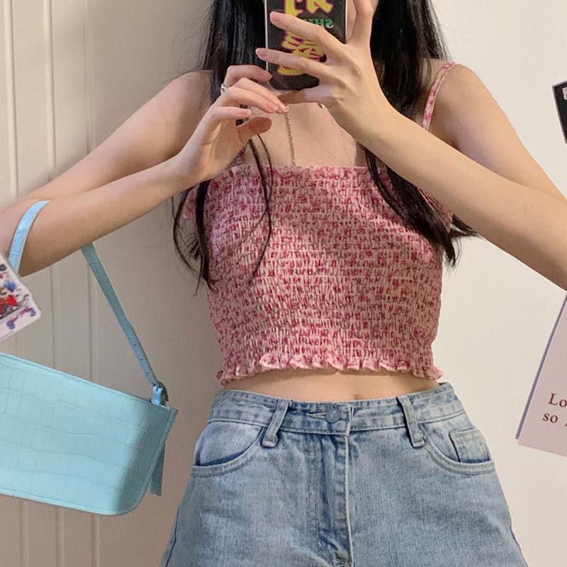 New sexy pleated floral suspender vest for women's bottom bra and sleeveless outer wear. | BigBuy360 - bigbuy360.vn