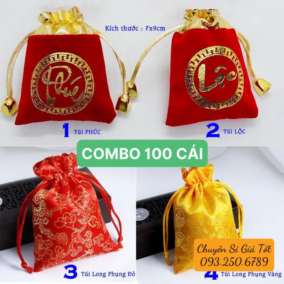 [GIÁ SỈ] COMBO 100 Túi Gấm Nhung Phúc Lộc Đỏ May Mắn Phong Thuỷ 7x9cm