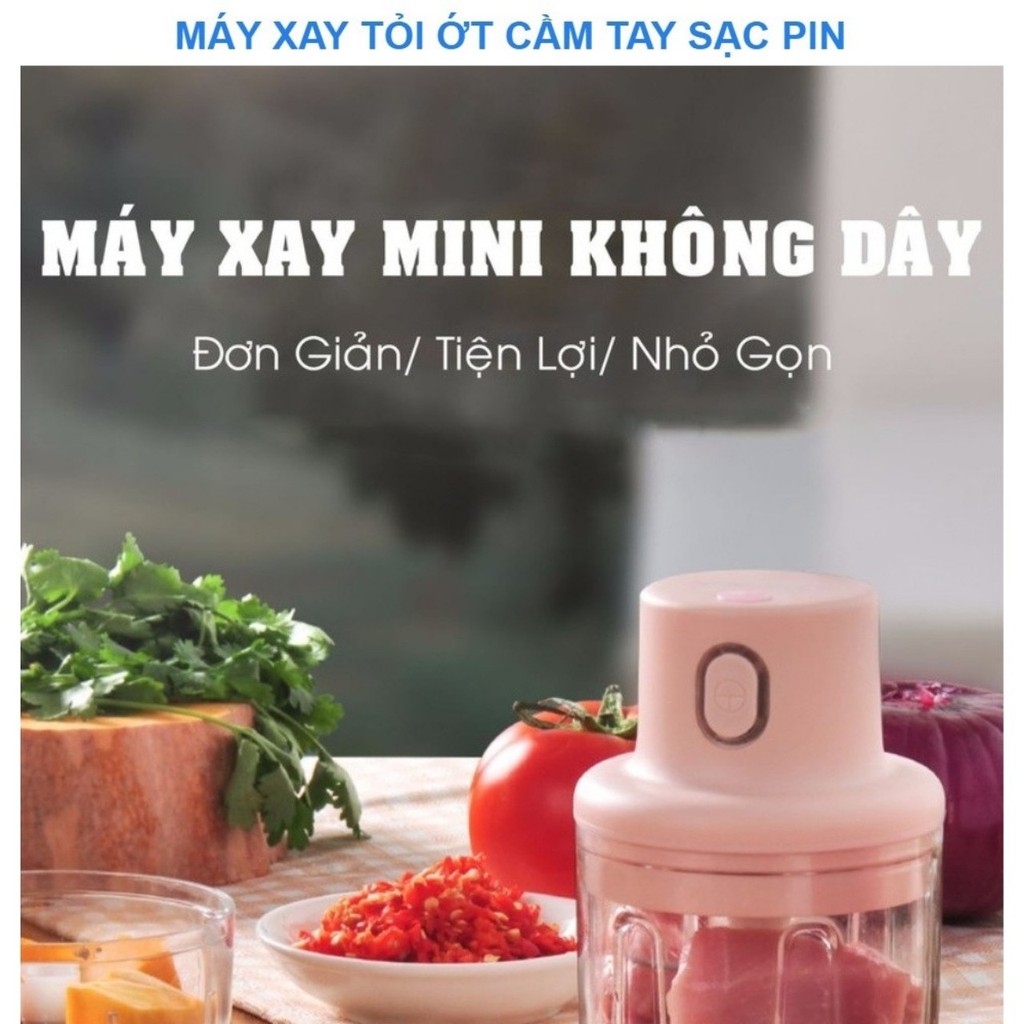 Máy Xay tỏi , ớt Mini Sạc Điện Cổng Sạc Usb, Nhỏ Gọn Tiện Ích Dễ Sử Dụng Máy Xay 45W